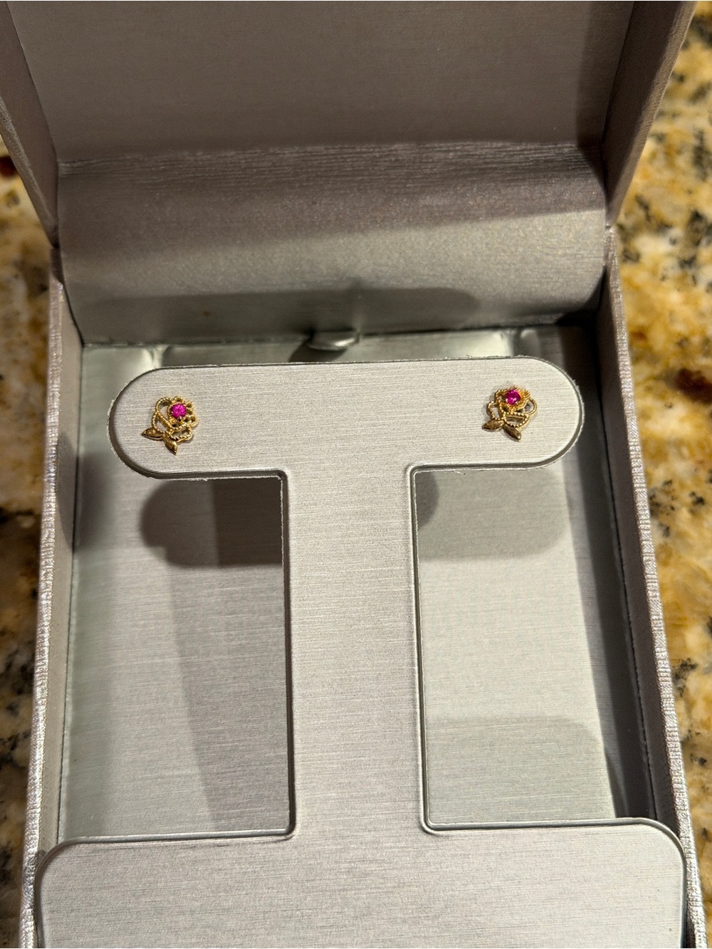 Zales 14K Yellow Gold Ruby Rose Stud Earrings w/ Original Box & Receipt